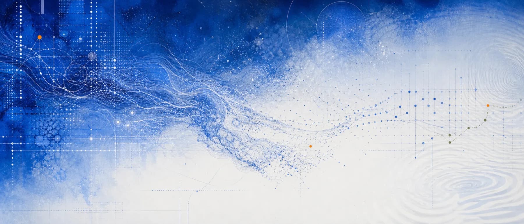 A Rainwater system moving from a dense blue plotted field into a quiet white state